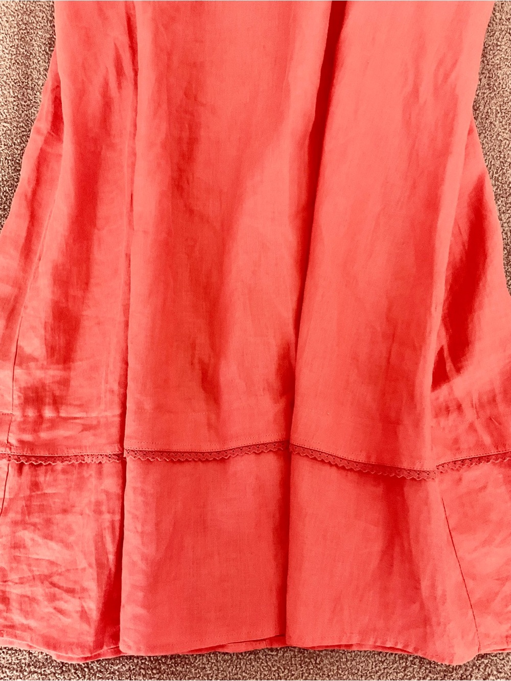 Kim Rogers Bright Coral A-Line 100% linen fabric Skirt with Scalloped Hem